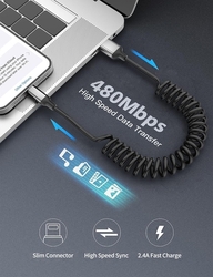 Vinutý nabíjecí kabel USB "A" na iPhone, iPad - do auta 