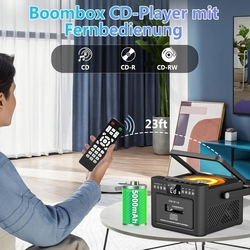 Greadio - přenosný CD přehrávač, Boombox kazetový přehrávač s FM rádiem, Bluetooth 5.1