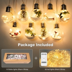 IRENUO Fairy Lights - LED světelný řetěz, 2 kusy v balení - jeden 10 x baňka - žárovka, druhý 50 led diod - teplá bílá